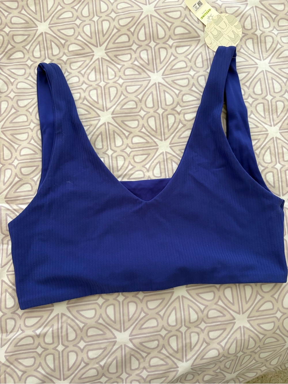 Aerie Ribbed V-Neck Bralette in Deep Blue